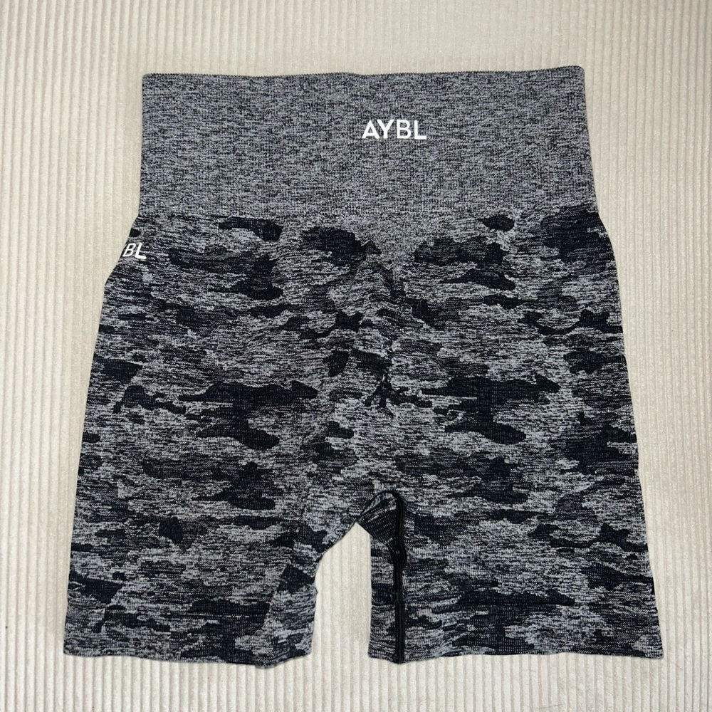 Black/gray camo biker shorts